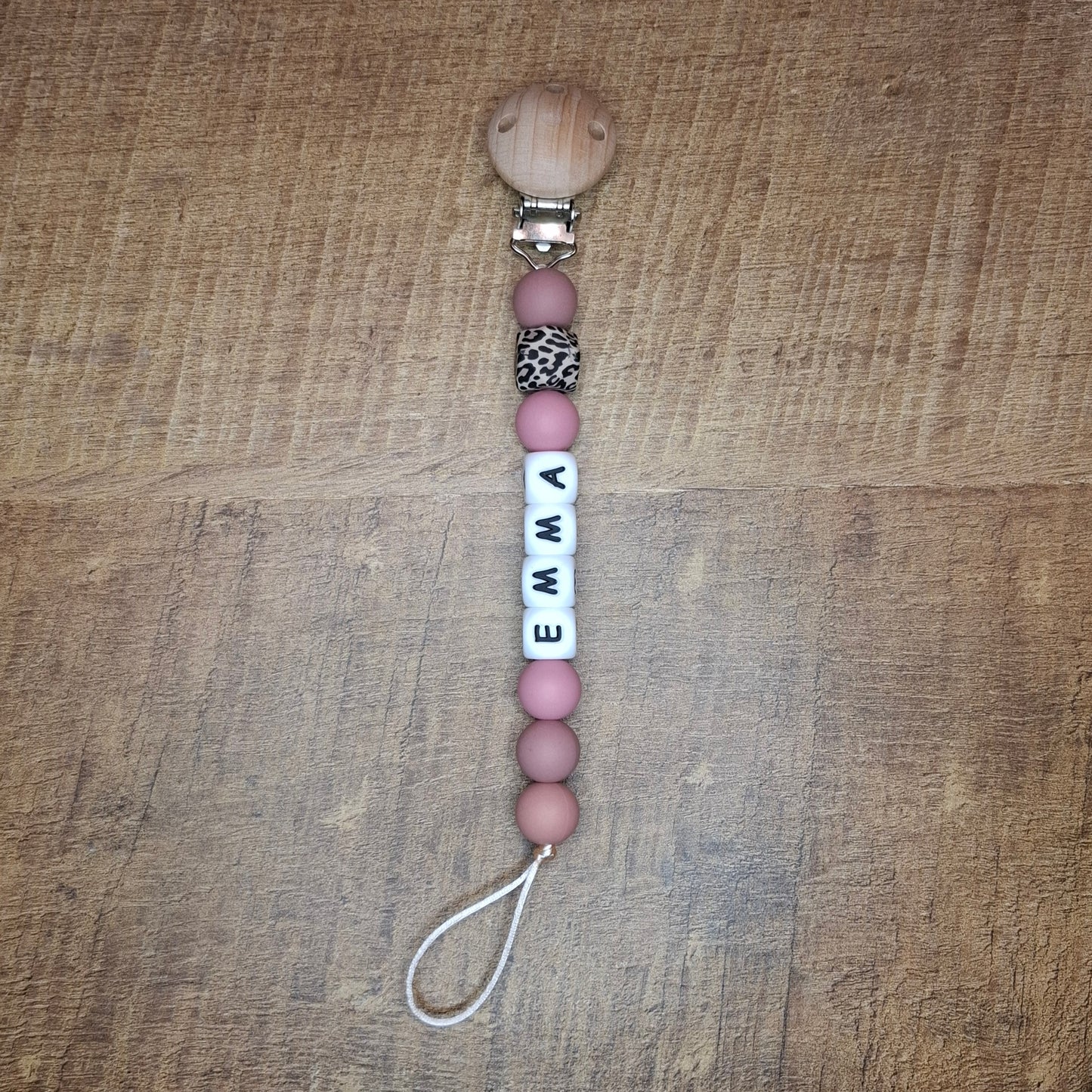 Speenkoord met naam | Roze-bruin